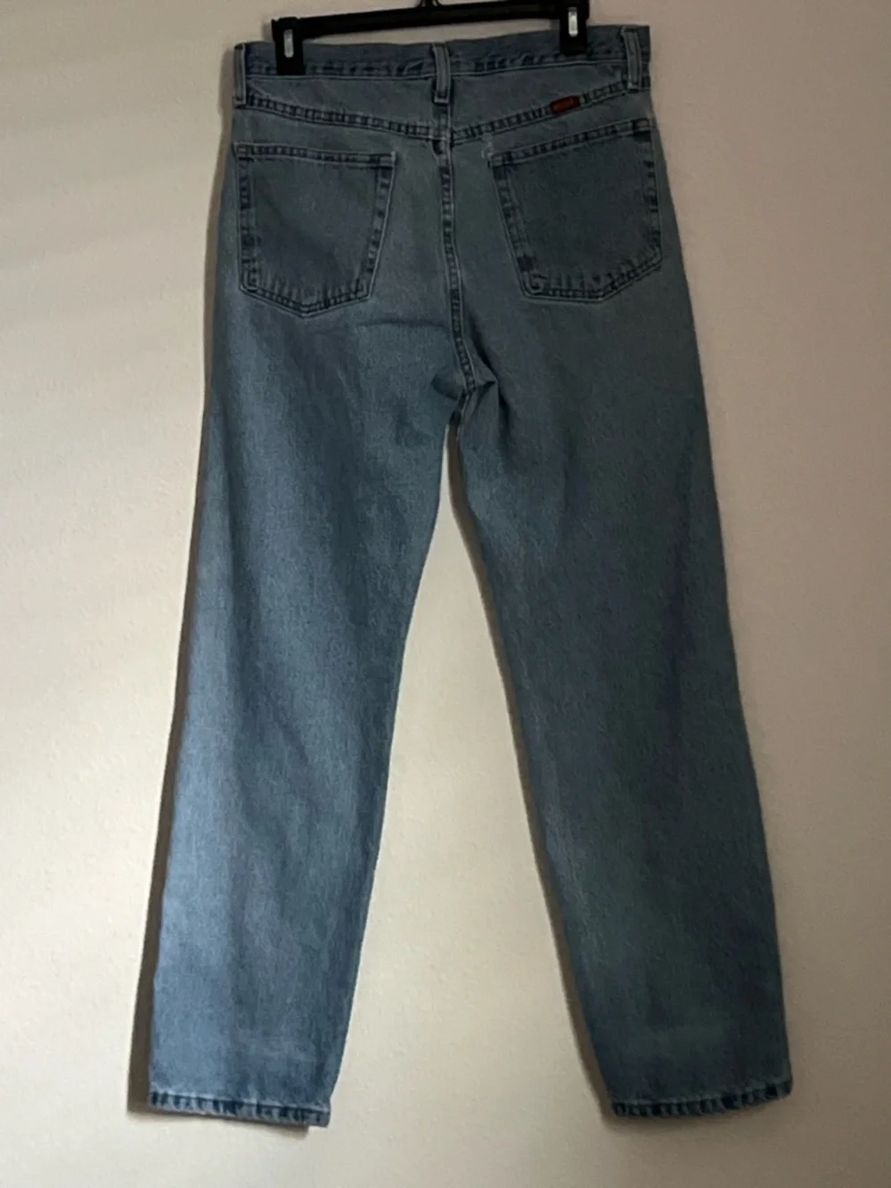 Rustler Light Blue Relaxed Straight-Leg Jeans with Distress, Size 33/32